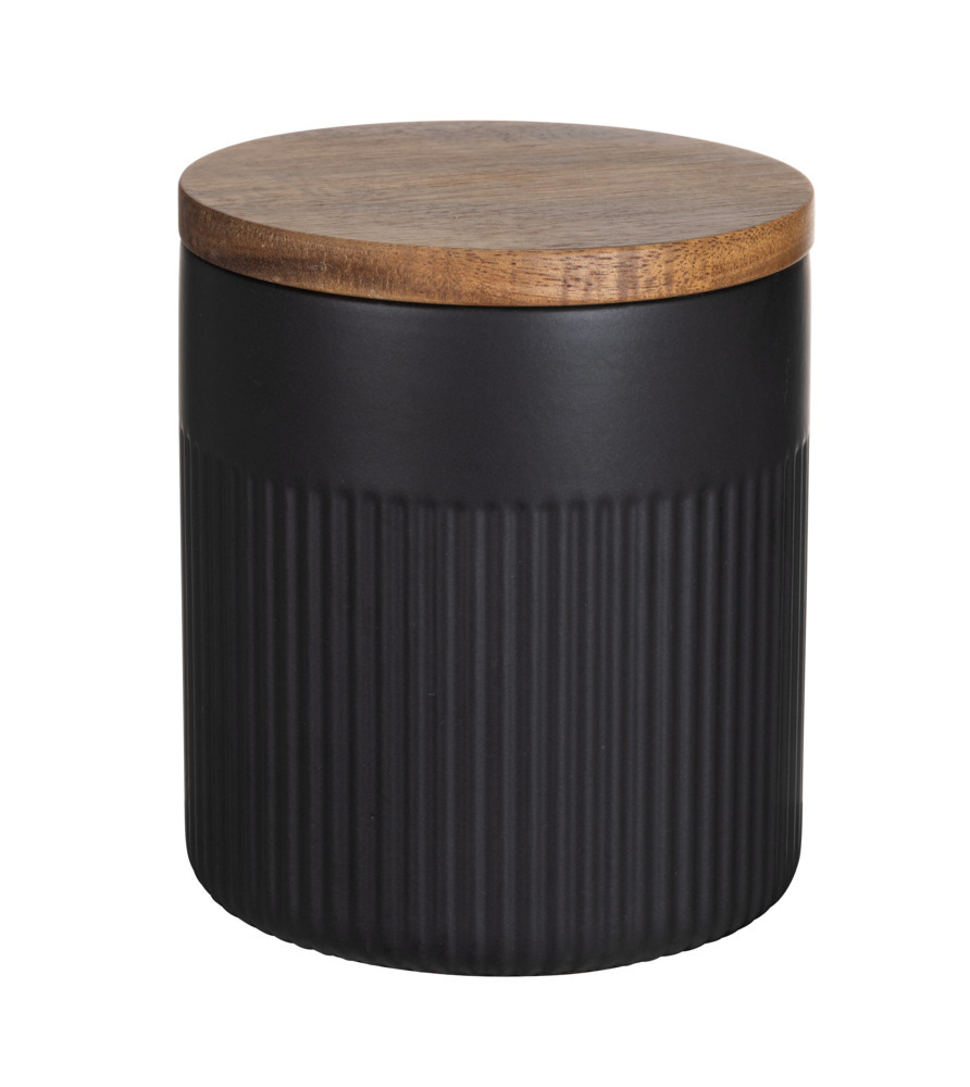 Voorraadpot Mod. Refia 0.6L, zwart, keramiek, acaciahout, 10.5x12 cm