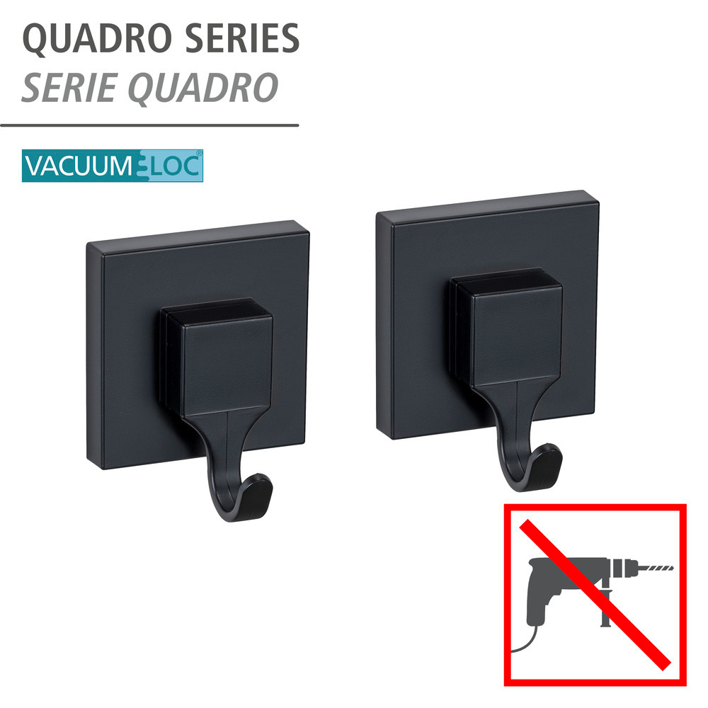 Vacuum-Loc® wandhaak Quadro zwart, set van 2