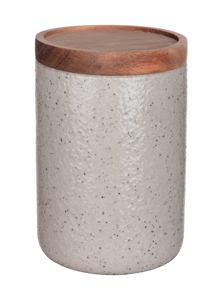Voorraadpot Mod. Flint, grijs, keramiek, acaciahout, 1.2L, Ø12x17.5 cm