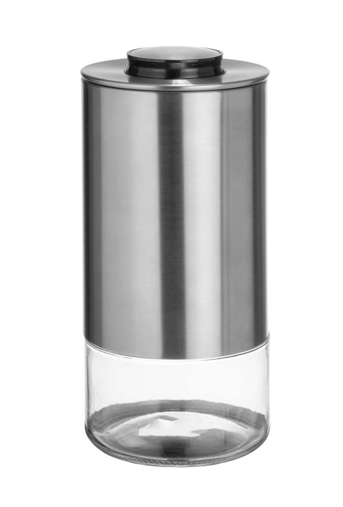 Voorraadpot Mod. Enola, 0,98L, glas, roestvrij staal, transparant/zilver/zwart