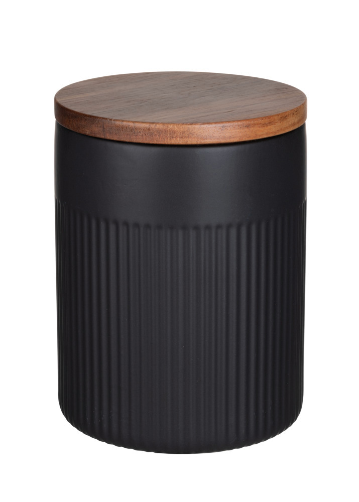 Opbergblik Mod. Refia, zwart, keramiek, acaciahout, 1,1 l, 12x15,5 cm