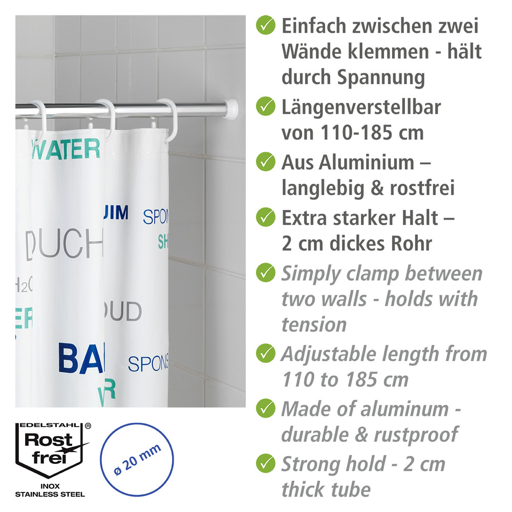 Telescopische douchestang chroom 110 - 185 cm