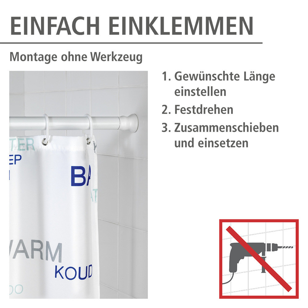 Telescopische douchestang extra sterk wit 110 - 185 cm