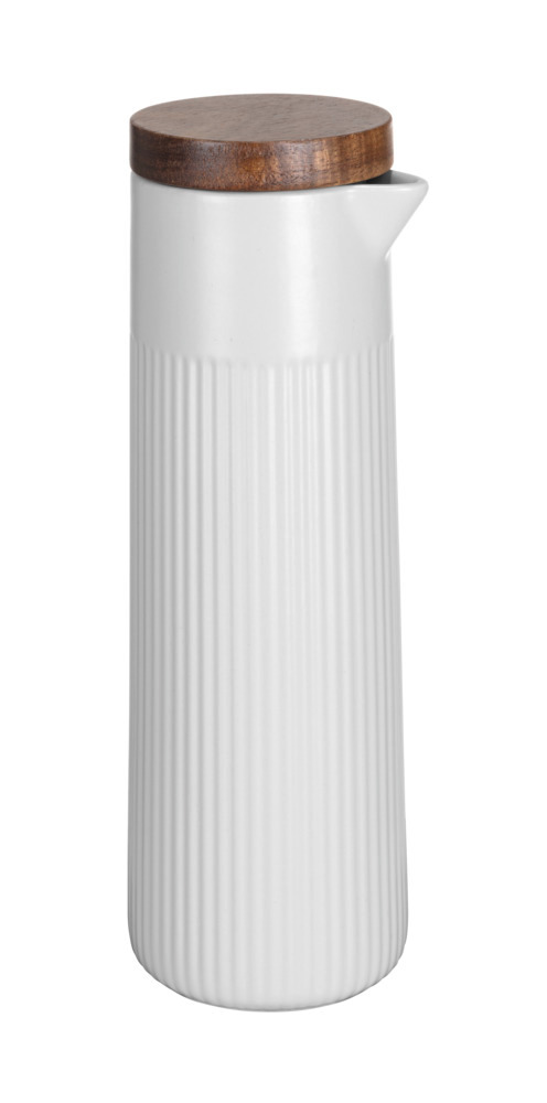 Olie- en azijndispenser Mod. Refia, wit, keramiek, acaciahout, 0.35L