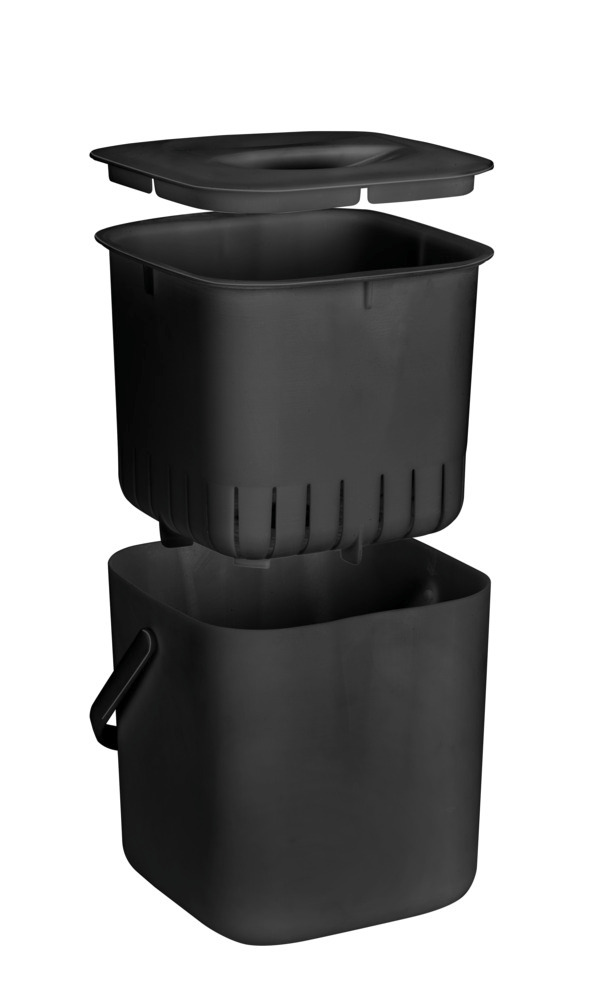 Afvalbak Mod. Cindy, zwart, kunststof, 3L, 18x18x19 cm, verwijderbare zeef