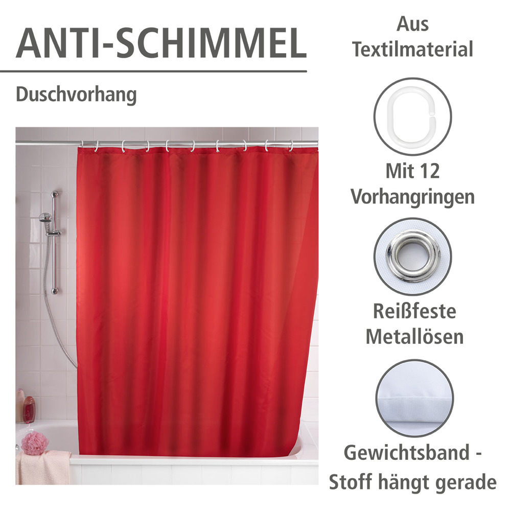 Anti-schimmel douchegordijn Uni Rood