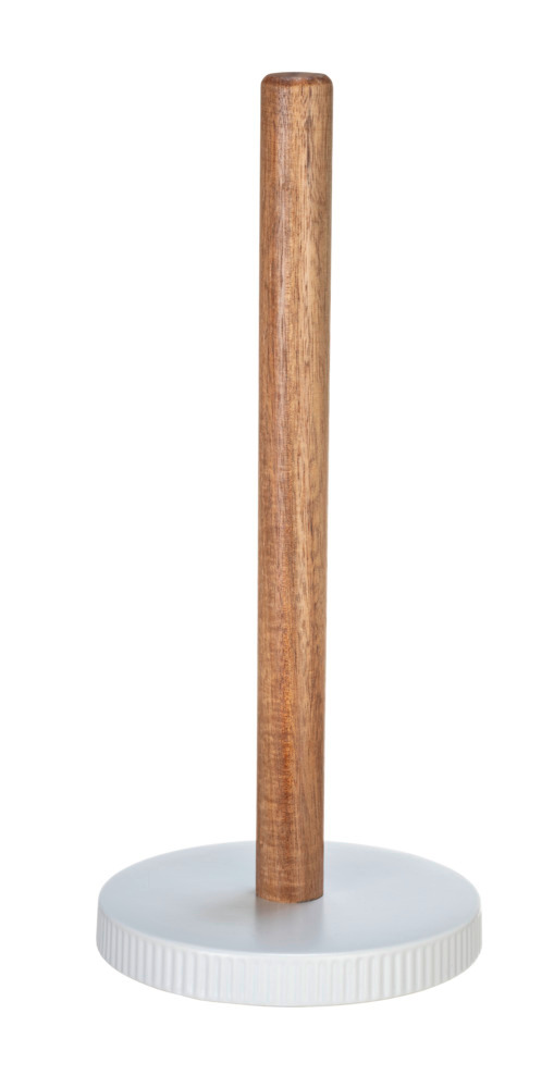 Keukenrolhouder Mod. Refia, wit, keramiek, acaciahout, Ø14x32cm