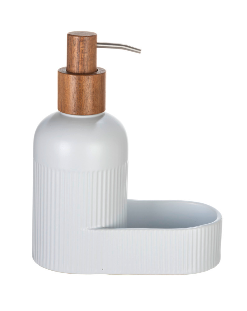 Zeepdispenser Mod. Refia, wit, acaciahout, 0.4L, 16x19x8 cm