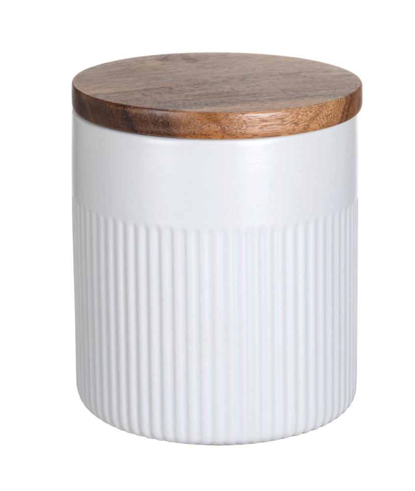 Voorraadpot Mod. Refia 0.6L, wit, keramiek, acaciahout, Ø10.5xH12 cm